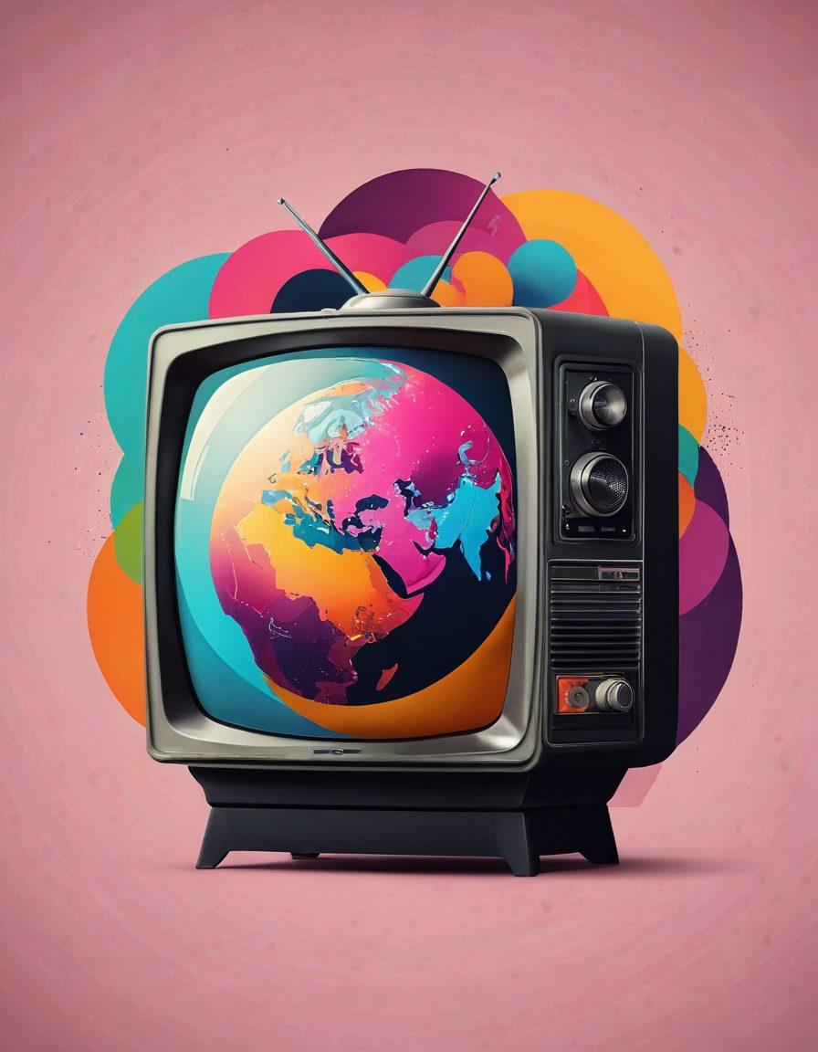 A dynamic visual depicting the transformation of adult streaming, showcasing a spectrum from tame to explicit content. On the left, a vintage television set with muted colors displaying innocent romance, transitioning to the right with vivid imagery of modern streaming platforms and diverse content. Incorporate symbols of societal impact, like social media icons and a globe, to illustrate its global reach. Use a modern, sleek design with bold contrasts and an eye-catching layout. super-realistic. vibrant colors. digital art.